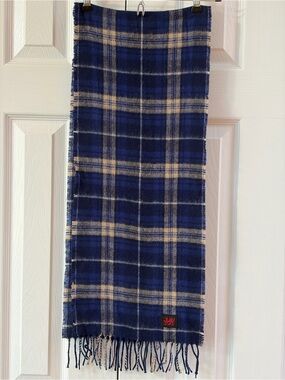 Rees Welsh Blue Tartan 100% Wool Scarf with Fringe